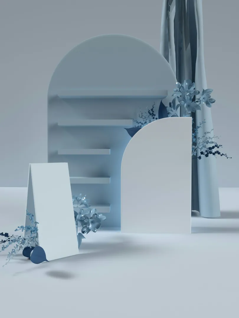 a blue and white photo of a vase with flowers